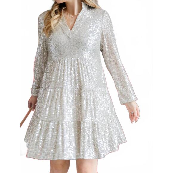 NEW SAIL TO SABLE sequin charlotte dress in silver - Picture 4 of 4